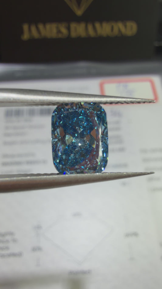 2.04ct Cushion Modified Brilliant Lab Grown Diamond (Fancy Vivid Blue, VS1, IGI Certified)