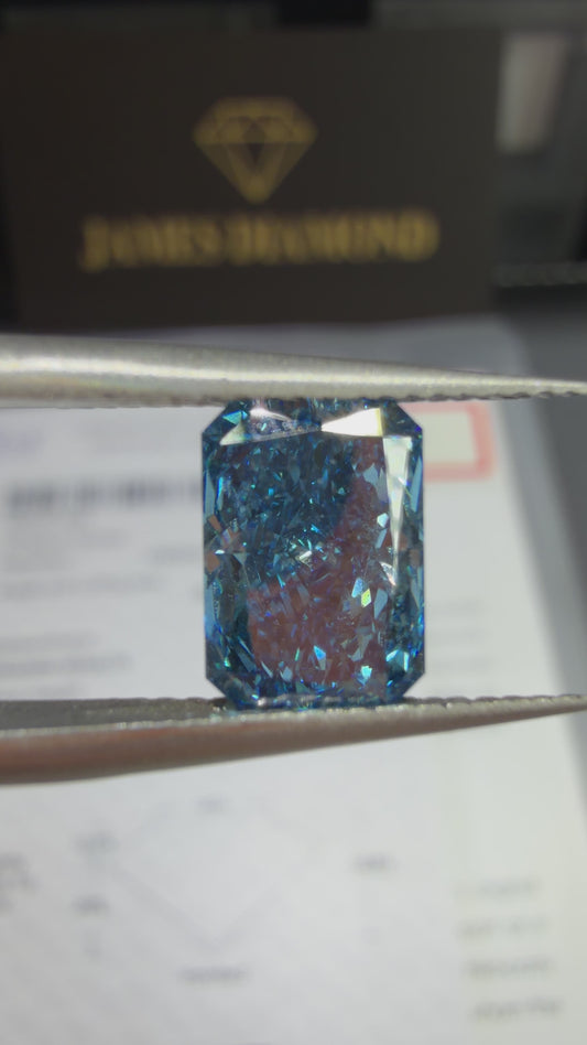 2.05ct Cut Cornered Rectangular Modified Brilliant Lab Grown Diamond (Fancy Vivid Blue, VVS2, IGI Certified)