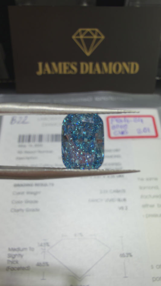 2.01ct Cushion Modified Brilliant Lab Grown Diamond (Fancy Vivid Blue, VS2, IGI Certified)