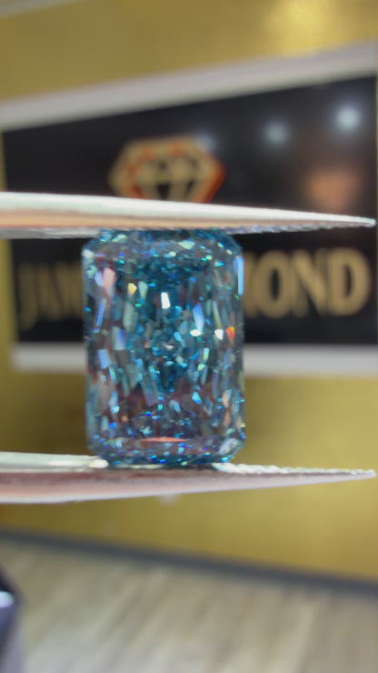 3.56ct Cut Cornered Rectangular Modified Brilliant Lab Grown Diamond (Fancy Vivid Blue, VVS2, IGI Certified)