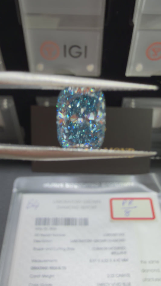 2.02ct Cushion Modified Brilliant Lab Grown Diamond (Fancy Vivid Blue, VS1, IGI Certified)