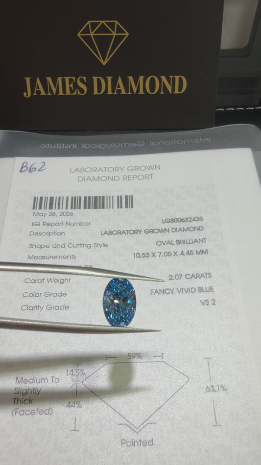 2.07ct Oval Brilliant Lab Grown Diamond (Fancy Vivid Blue, VS2, IGI Certified)