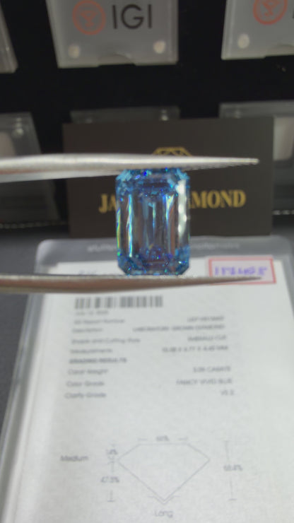 3.09ct Emerald Cut Lab Grown Diamond (Fancy Vivid Blue, VS2, IGI Certified)