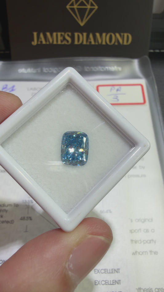2.02ct Cushion Modified Brilliant Lab Grown Diamond (Fancy Vivid Blue, VS2, IGI Certified)