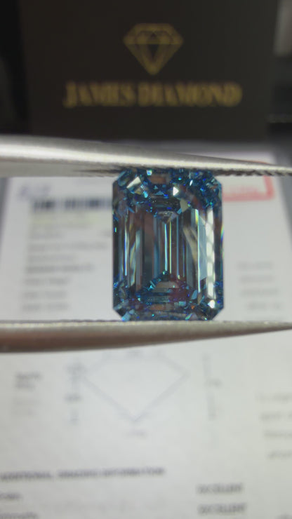 3.04ct Emerald Cut Lab Grown Diamond (Fancy Vivid Blue, VS1, IGI Certified)