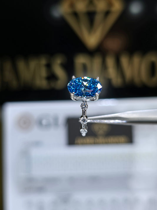 Beautiful Ring 🔥Fancy vivid  Blue Oval 3CT / VS Clarity 💍
